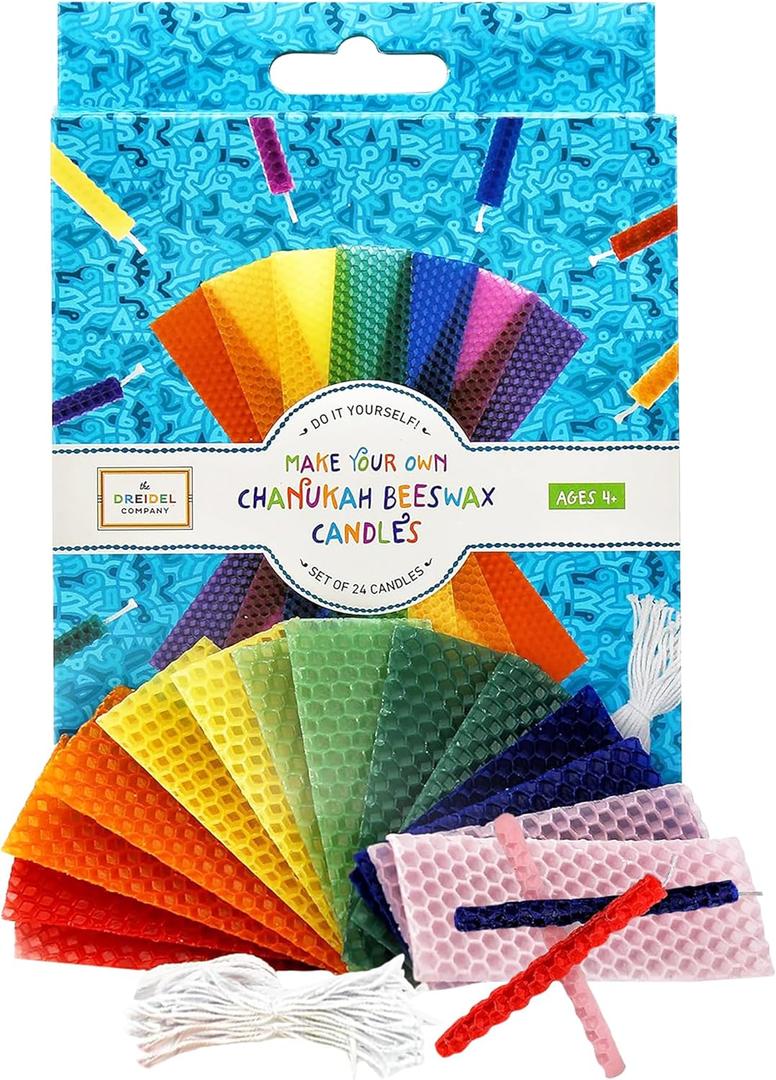 The Dreidel Company 24 Make Your Own Hanukkah Beeswax Colorful Candles, Complete DIY Do It Yourself Chanuka Candles Starter Kit