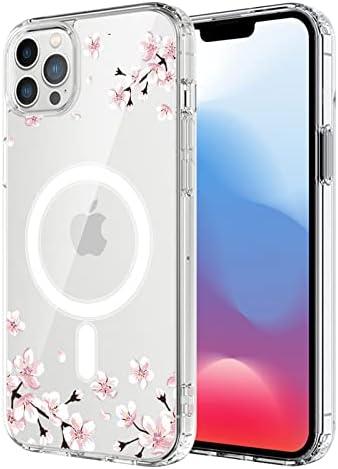 UNNKINE Magnetic Sakura Case for iPhone 12/12 Pro Compatible with MagSafe Wireless Charging Cute Cherry Blossom Design Shockproof Anti-Scratch Cover for Men&Women (Clear) for iPhone 12/12 Pro