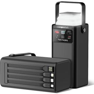 Portable Power Station 99Wh 27000mAh Portable Charger Power Bank with Camping Light 22.5W Fast Charging QC 3.0 PD Built in Cables Outdoor Generator for Hiking Fishing Travel (Black)