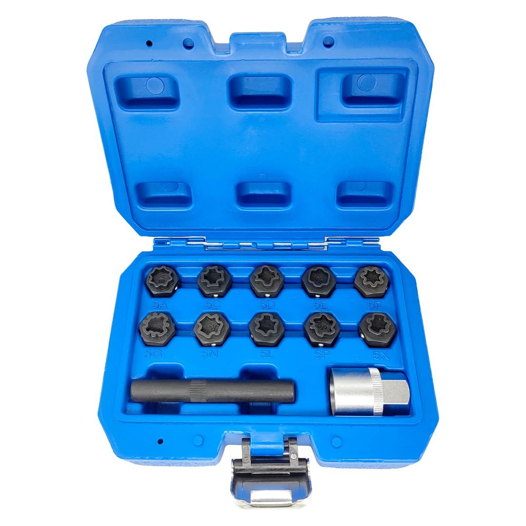 12PCS Wheel Locking Nut Key Kit, Compatible with Mercedes Benz, Wheel Lock Nut Socket Adapter Set, Anti-Theft Lug Nut Removal Tool, Black Carbon Steel, M12 x 1.5 x 40mm