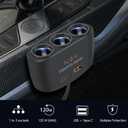5 in 1 Cigarette Lighter Splitter, 3 Socket Car Charger Adapter + Type-C PD15W Charging + USB Charging Ports, Plug Outlet for All Car 12V/24V Devices