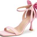 Carcuume Women's Square Toe Heels Bow Tie Ankle Strap Heel Sandals Open Toe Wedding Shoes 8