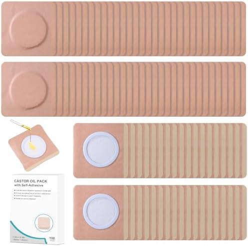 100Pcs Castor Oil Organic Belly Button Patches | Hypoallergenic Self-Adhesive Disposable, Anti-Seepage & Breathable | Portable Highly Absorbent Cotton Stickers No Wash (Oil Not Included)