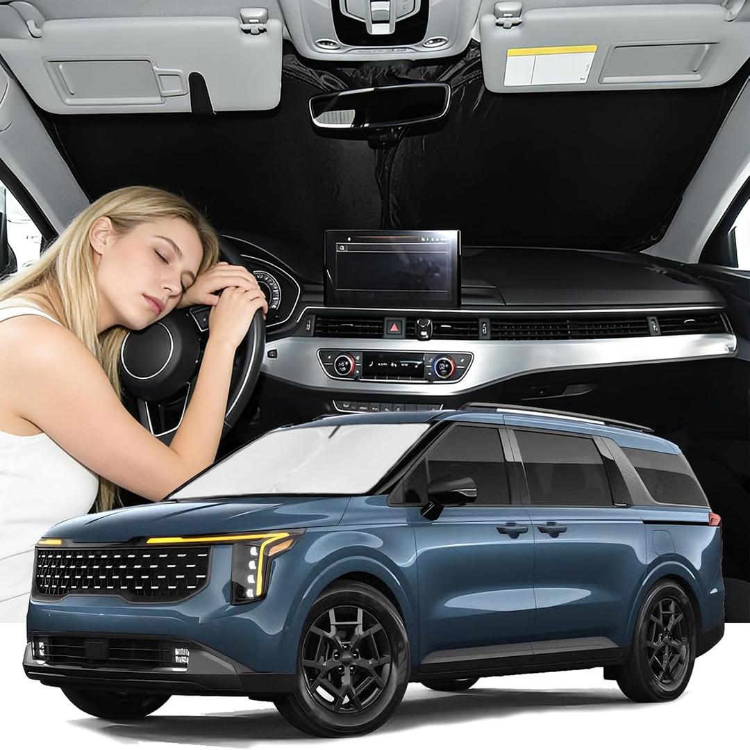 Windshield Sunshade for Kia Carnival 2022-2026 Sun Shade Windshield Upgrade 4 Layers Blocks UV Rays Custom Fit Carnival Car Window Shade Front Windshield Keep Cool Foldable Car Accessories