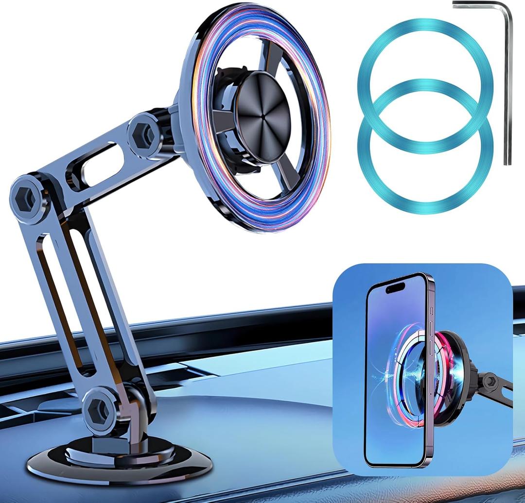 Universal 360 Pro Magnetic Car Phone Holder (2025) Super Strong Suction & Adjustable Phone Mount for All Mobile Phones, Hands-Free Viewing with Metal Ring, No Signal Interference