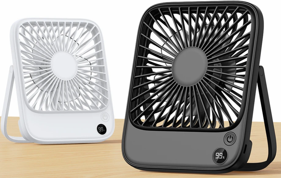 TOPK 2 Pack 5000mAh Portable Desk Fan, Ultra-Thin Rechargeable Battery Operated Fan with Digital Display, Quiet 4-Speed Small Personal Travel Fans for Office, Bedroom, Cruise, Outdoor (Black & White)