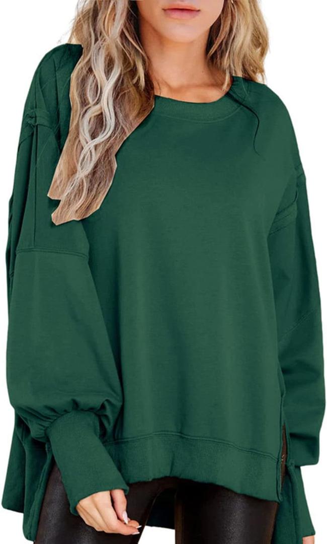 BWQ Womens Oversized Sweatshirt Crewneck Long Sleeve Shirts Pullover Sweatshirts, Size M (Green)