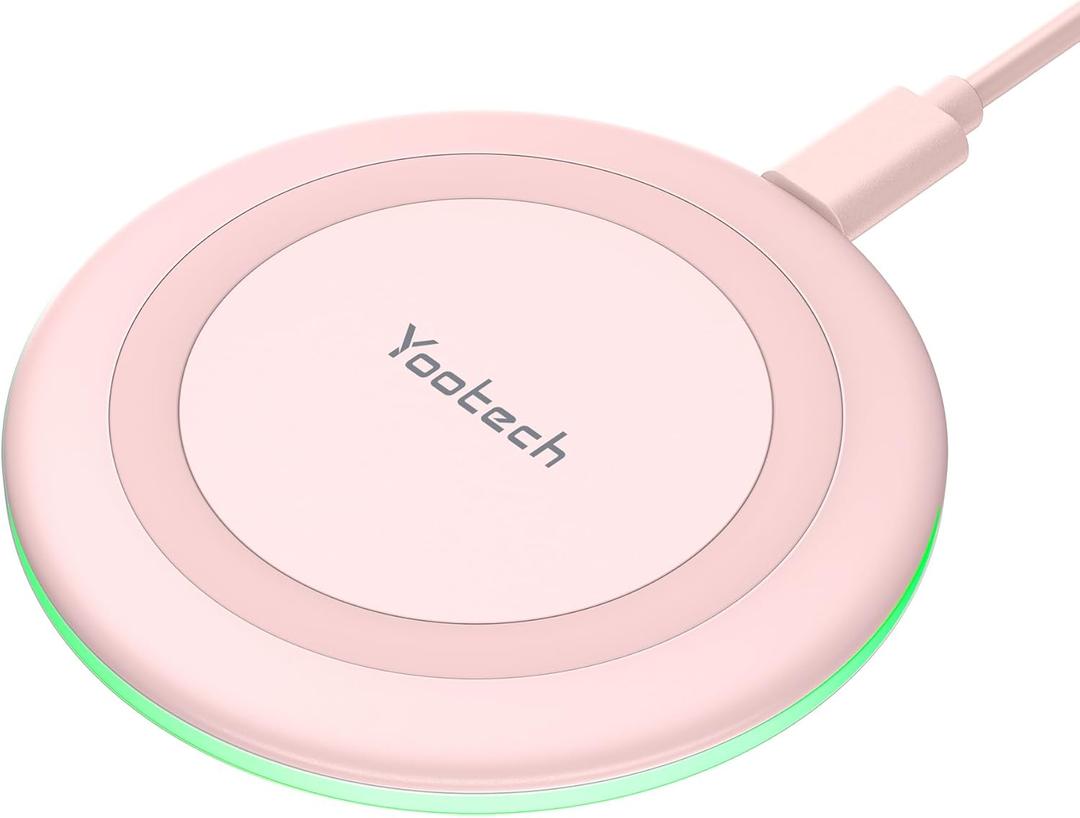 Yootech Wireless Charger,10W Max Wireless Charging Pad Compatible with iPhone 17/17 Pro/17 Pro Max/Air/16/15/14/13/SE 2022/12/11,Samsung Galaxy S25/S24/S23,for AirPods Pro 3(No AC Adapter) (Chalk Pink)