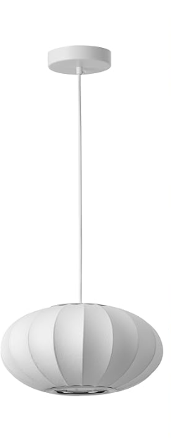 15.7" Modern Lantern Pendant Light with Imitation Silk Lampshade White Small Chandelier Midcentury Bubble Ceiling Light Fixtures for Dining Room Kitchen Island Stairway Hallway White