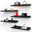 RICHER HOUSE 5 Set White Floating Shelves, Wall Mounted Shelves for Wall Decor, Modern Picture Ledge Shelf with Lip for Storage Nursery, Bedroom, Living Room, Bathroom - Black
