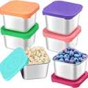 HTEVW 6Pack 6oz Stainless Steel Snack Containers for Kids, Easy Open Leak Proof Metal Toddler Snack Containers with Silicone Lids, Stackable Metal Toddler Lunch Box for Daycare, School and Travel, 2.95 * 2.95 * 1.97in, 6oz/180ml