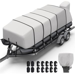 KAKIT Boat Cover, 1400D Waterproof Cover (25'-28'Long, 102" Wide, Gray)