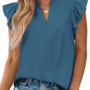 Zenlonr Womens Summer Tops 2025 Casual V Neck Ruffle Cap Sleeve Blouse Shirts Basic Tunic Tops Spring Outfits, XL