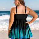 HUSKARY Plus Size Swimsuits for Women Tummy Control V Neck Swim Dress Two Piece Bathing Suit Flowy Tankini with Boyshorts (Blue, XXL)
