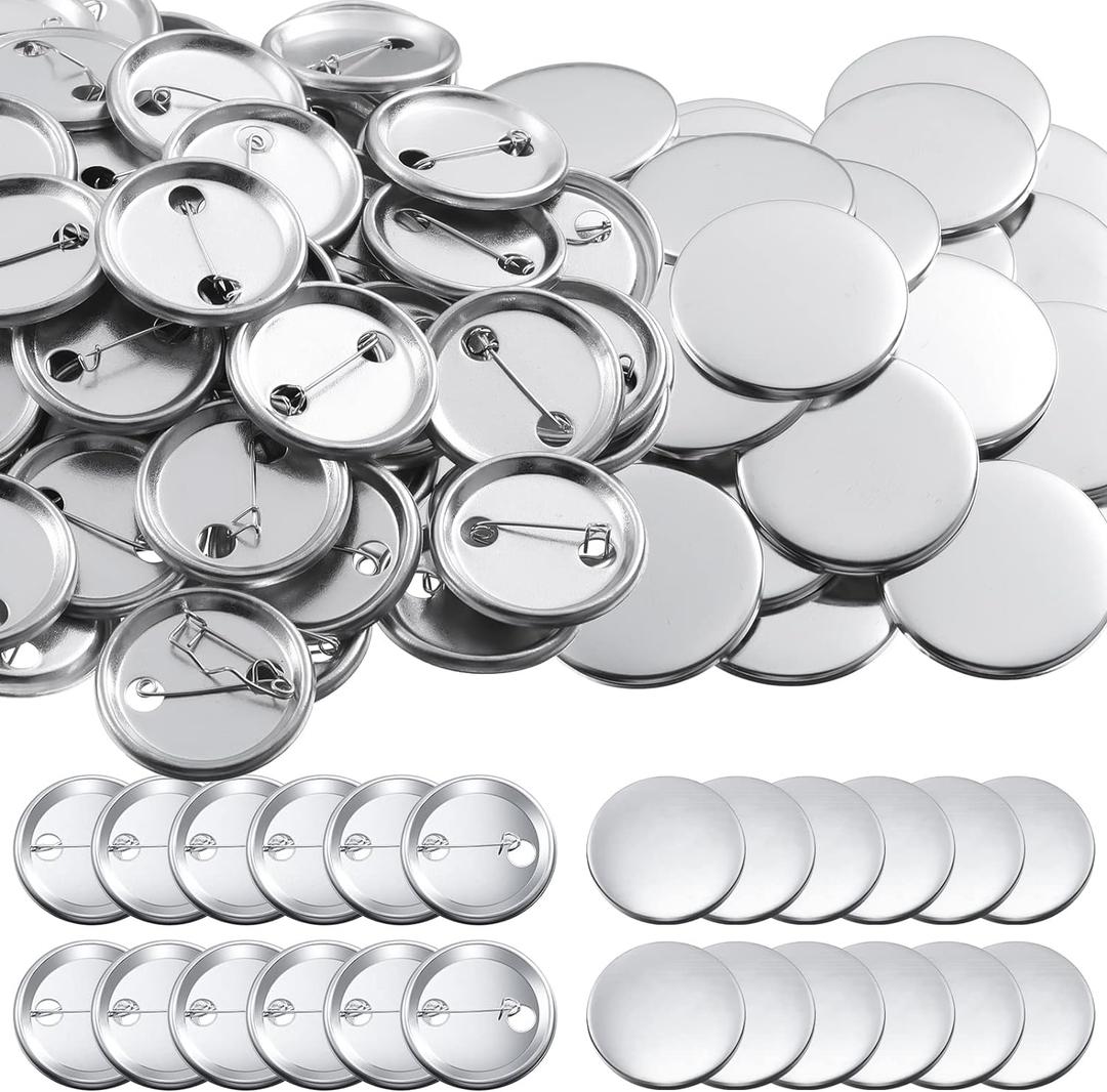 300 Pieces Blank Button Making Supplies Round Badge Parts Metal Pin Badge Kit for Button Maker Machine, Including Metal Shells Back Cover and Clear Film(1.46 Inch,Silver)