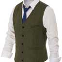 PJ PAUL JONES Men's Herringbone Tweed Suit Vest Casual Wool Blend Waistcoat
 XL