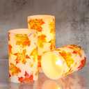 Silverstro Flameless Candles Remote Fall Leaves Decal Flickering Real Wax Battery Operated Candles for Home Party Wedding Botanical Christmas Fall Decorations - Set of 3