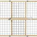 New World Wire Mesh Wood Dog Gate, Pet Gate, Does Not Damage Walls, No Tool Assembly, Features Patented Locking Arm, 24H x 27-41.5W - Inches, Natural Wood & Light Gray Mesh