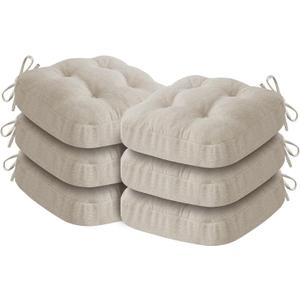 IASEAHK Chair Cushions, Foam Dining Chair Cushions, Tufted Indoor Chair Pads, Set of 6, Beige, 16.5 x 16.5 x 3.5, Pack of 6