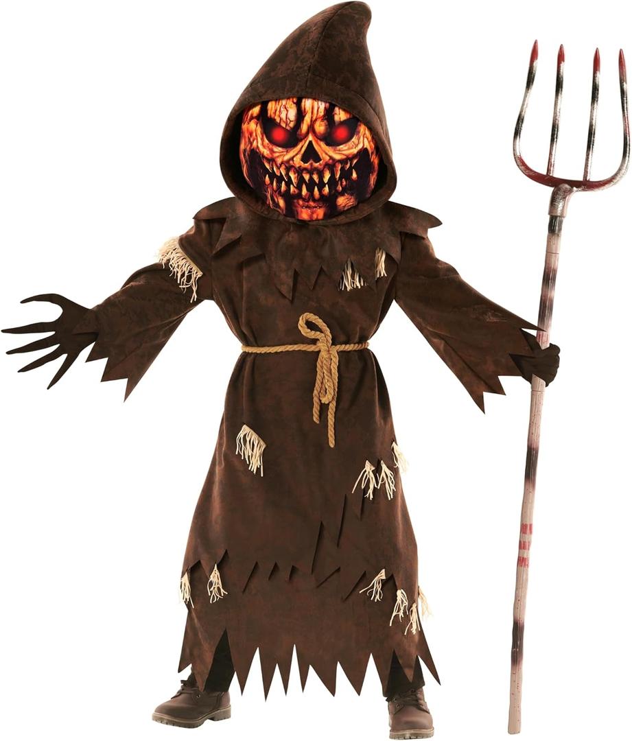 Morph Pumpkin Costume Kids, Brown Pumpkin Grim Reaper Costume Kid, Scary Halloween Costumes For Kids, Halloween Costumes Boy (Large)