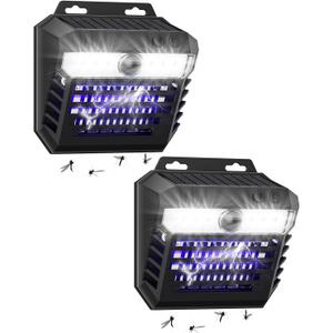 2-in-1 Solar Bug Zapper Outdoor Waterproof with Motion Sensor Light, Cordless Mosquito Zapper Outdoor with 3 Modes, Rechargeable Fly Trap Mosquito Killer Lamp for Patio (Black)