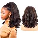 Long Curly Drawstring Ponytail for Women 18inch Dark Brown with Highlights Loose Curly Ends Yaki Straight Drawstring Ponytail Synthetic Curly Yaki Pony Tail Hairpieces for Daily Use(4H30)