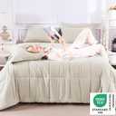 CozyLux Oversized Queen Comforter Set Beige - 7 Pieces Bed in a Bag, 98x98, Oeko-Tex Certified All Season Soft Bedding Set with Down Alternative Comforter, Sheets, Pillowcases & Shams