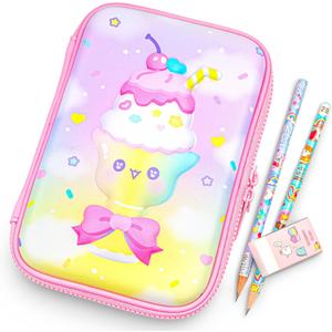 Blippo Cute Pencil Case for Girls - Pink Pencil Pouch for School - Kawaii Pencil Case for Kids - Large Pencil Case Organizer with Hard Shell
