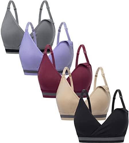 Suekaphin 5Pack Nursing Bra Deep V Neck for Breastfeeding,Seamless Maternity Bralette Wirefree Padded Cup Nursing Bra, Medium