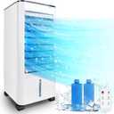 Evaporative Air Cooler, 3-IN-1 Windowless Portable Air Conditioner,Oscillation Swamp Cooler and Humidification-Includes Ice Packs-12 Hour Timer&Remote, Ideal for Home, Office, Bedroom, Kitchen (Pearl White)