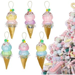 LANGXUN 6pcs Ice Cream Candy Land 2025 Xmas Birthday Party Suppiles Decoration, Hanging Candy Cane Christmas Tree Dcor, Christmas Decorative Hanging Ornaments Crafts