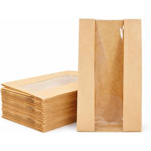 200 Sourdough Bread Bags For Homemade Loaf Kraft Brown Paper Bread Bags with Window and Square Bottom Large Bakery Bag - Reusable and Disposable Square Bottom for Easy Storage of Sandwiches and Bagels