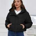 Yimoon Womens Winter Cropped Puffer Jacket Hooded Zip Up Short Warm Quilted Puffer Coat Outerwear (Black)