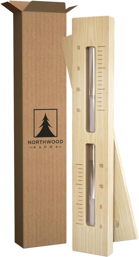 Northwood Sauna - Sauna Sand Timer - Handmade from Finnish Pine Wood - Wall-Mounted Rotating 15-Minute Hourglass with White Sand