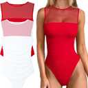 OQQ Women 2 Piece Bodysuit Mesh Ruched Sleeveless Turtle Neck Shapewear Body Suits One Piece Leotard Shirt Going Out Tops