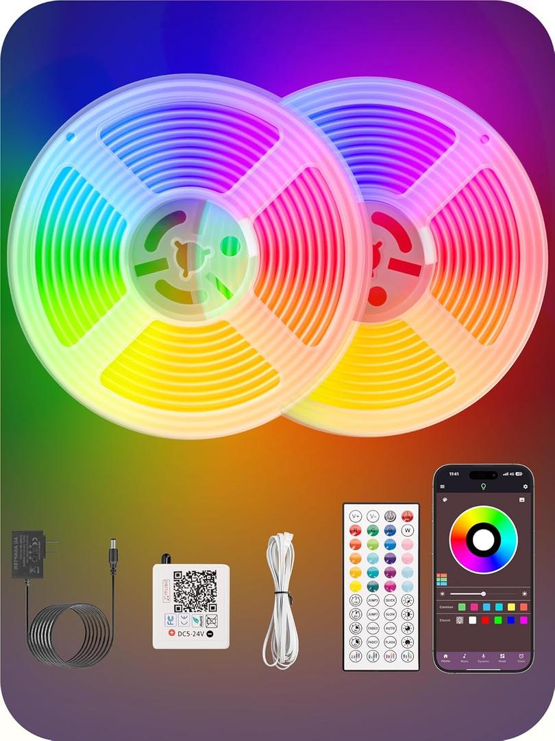 RIYO Neon Rope Lights, 32.8Ft RGB LED Strip Lights - App & Remote Control, Music Sync, IP67 Waterproof, Flexible Neon Lights for Bedroom, Gaming, Party, Outdoor Decor, Multiple Modes