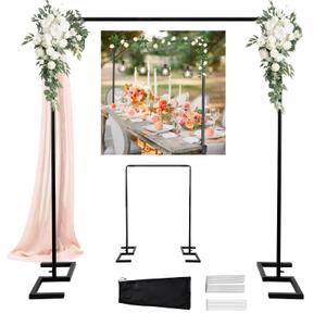 Balloon Arch Stand, 8.2FT Square Wedding Arch Frame, Metal Black Heavy Duty Backdrop Adjustable Stand, Extra 2 Clamps Change Over The Table Rod Stand for Baby Shower Party Decoration, Garden Trellis
