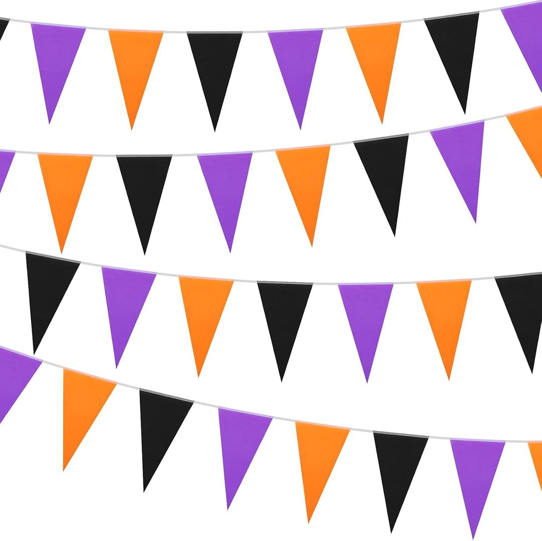 10 Pieces 328 ft Halloween Pennant Banner Flags Black Purple Orange Triangle Flag Banner Halloween Bunting Halloween Party Hanging Decoration Festive Seasonal Decoration for Birthday Outdoor Indoor