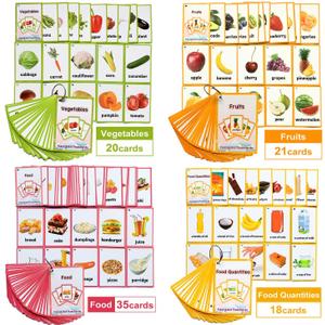 Fruits/Vegetable/Foods/Food Quantities Flash Cards English Flash Cards Pocket Card Learning Toys for Children Pre-Kindergarten Kids Education Aids