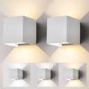 2 Pack LED Outdoor Wall Sconces Exterior/Interior,Modern Square Aluminum Wall Light Fixture ,Variable Beam IP65 Waterproof Lights.15W 3-Color-Changeable Up and Down Outdoor Lighting FixturesWhite