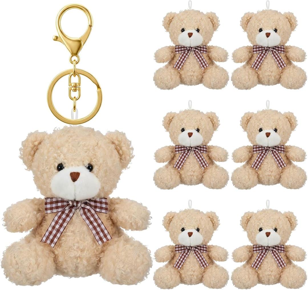 Kenning 6 Pcs Bear Stuffed Keychain for Backpack 2026 Graduation Key Chain Gift 3.3" Cute Mini Bear Plush Keychain Charm Gift (Brown)