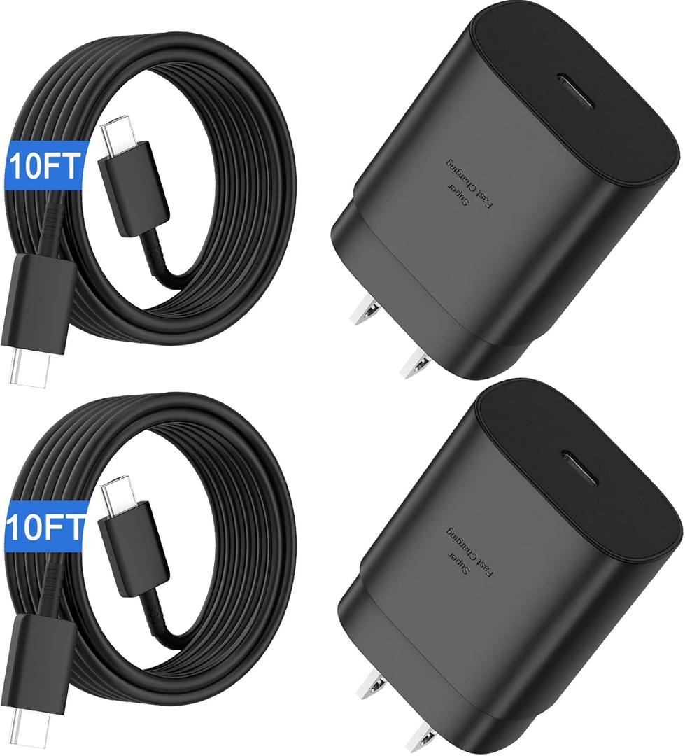 USB C Fast Charger,25W Android Phone Charger for Samsung Super Fast Charger Type C Charger Cord & 10 Ft USB C Cable Fast Charging for Samsung Galaxy S25/S24/S23/S22/S21/S20/Plus/Ultra,2 Pack