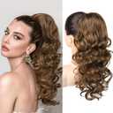 REECHO Ponytail Extension, 18 inch Wavy Drawstring Ponytail Hair Extension for Women, Natural Synthetic Fake Pony Tails Hair Extensions Clip in Hairpiece for Women, Chocolate Brown