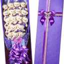 Jexine Cute Plush Bear Bouquet Wrapped Box, One Dozen Long Stemmed Flower Stuffed Plush Bears Wedding Anniversary Graduation Valentine's Day Mother's Day(Purple)