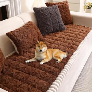 Couch Cover for Dogs Washable, Fuzzy Pet Couch Covers for 3 Cushion Sofa Pet Friendly, Non-Slip Sofa Couch Cover Protector Mat (59in, Coffee)