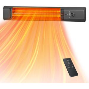 Outdoor Heater, 1s Heating Electric Patio Heater with Remote, 9 Heat Levels, 9H Timers, Overheating Protection, Waterproof, Carbon Infrared Heaters for Restaurant, Garage, Deck, Backyard, Black