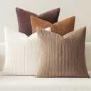 MIULEE Boho Farmhouse Throw Pillow Covers 20x20 Inch Set of 4 Rustic Mordern Neutral Cushion Covers Soft Corduroy Nordic Home Decor for Couch Bed Sofa Living Room Brown