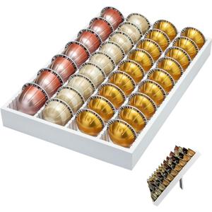 Bamboo Coffee Pod Storage Holder for Drawer Coffee Pods Organizer for Counter, Compatible with Capsules for Kitchen Coffee Station (White)