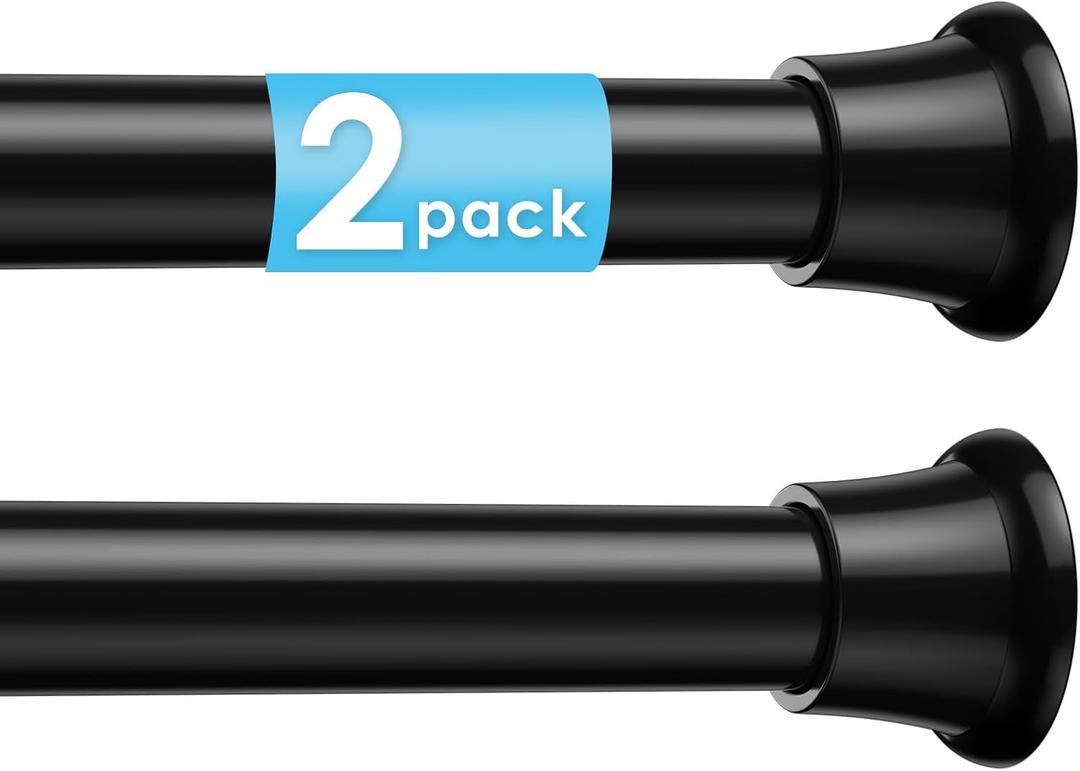 2Pcs Tension Curtain Rod 31 To 76 Inch Black Shower Curtain Rod No Drilling Adjustable Spring Loaded Curtain Rods 7/8"Diameter Shower Rods For Bathroom Windows Bedroom Closet Doorway Door