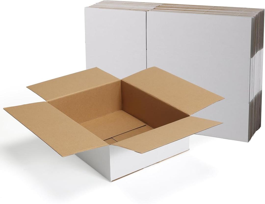 CRUGLA 12x10x4 White Shipping Boxes Set of 15, White Corrugated Cardboard Boxes for Small Business Shipping Mailing Packing